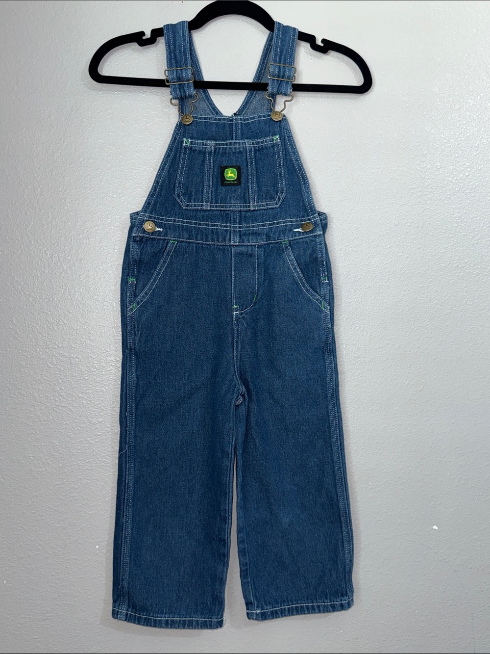 John Deere Blue Denim Kids Overalls with Green Logo